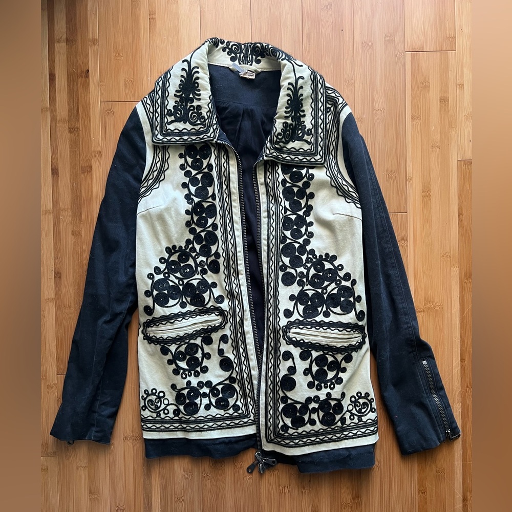 Free People Utility Jacket Black and Cream Stylish Design